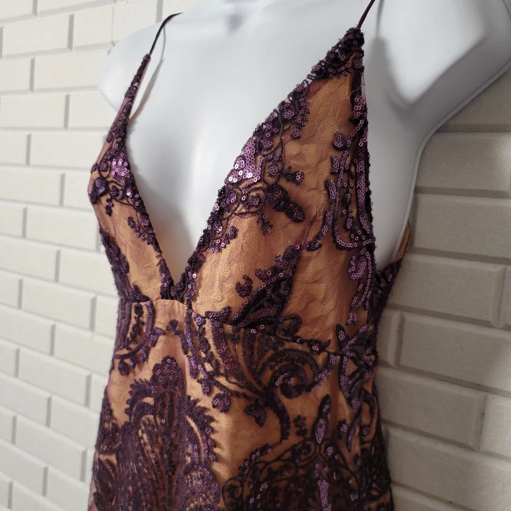 Free People Night Shimmers Mini Dress Sz 2 Purple Sequin Flapper Cocktail